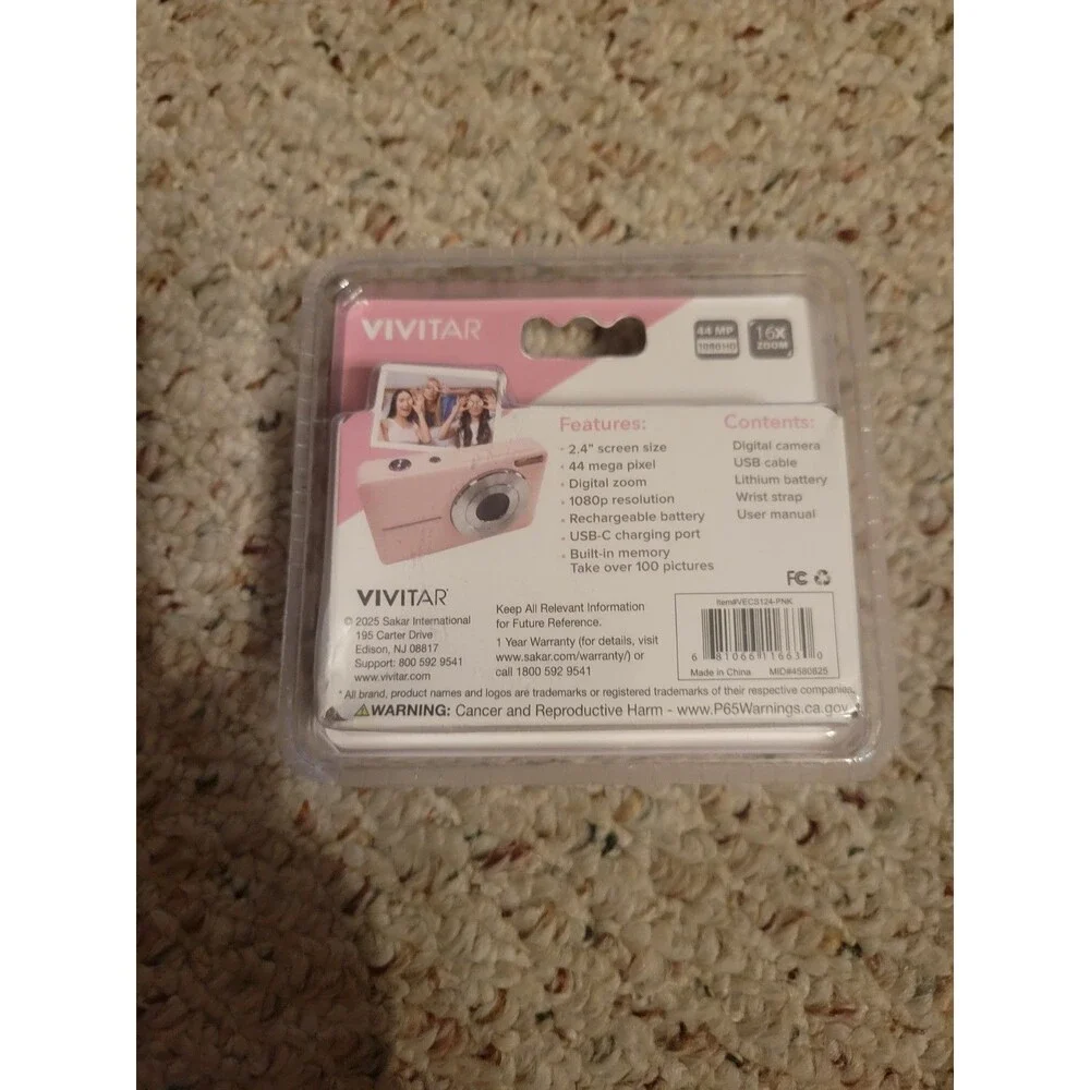 NEW - Vivitar Popsnap Digital Camera 1080 HD 44MP 16X Zoom Pink -